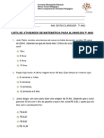 Lista de Exercícios - 7º Ano - Matemática - 2 Fase