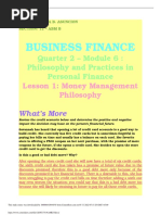 Business Finance: Quarter 2 - Module 6: Philosophy and Practices in Personal Finance