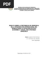 Ensayo Sobre La Pertinencia en Venezuela de La Organizacion Internacional Del Trabajo Dada La Situación Politica, Económica y Social Que Atravieza Venezuela