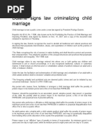 Duterte Signs Law Criminalizing Child Marriage