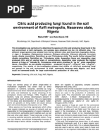 Citric Acid Producing Fungi Found in The Soil Environment of Keffi Metropolis Nasarawa State Nigeria
