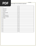 Answer Sheet For Listening Exercise