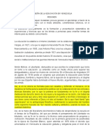 Reseña de La Educación en Venezuela