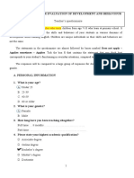 Teacher's Questionnaire: Questionnaire For Evaluation of Development and Behaviour