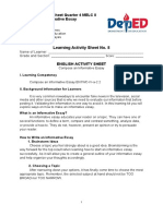 Learning Activity Sheet No. 8: English 7 Activity Sheet Quarter 4 MELC 8 Compose An Informative Essay