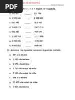 Ficha Ejercicios de Comparacion de Numeros para Cuarto de Primaria