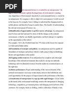 Q "Sensitivity To Environmental Factors Is Essential For An Entrepreneur." in Light of Above Statement Explain The Importance of Environment Scanning