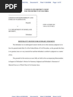 CREW v. DHS (Secret Service) : Regarding Refusal To Process FOIA Requests For Stephen Payne WH Visits: 11/24/2008 - DHS Motion For Summary Judgement