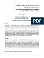 Análise Crítica Da Qualidade Do Subsistema de Educação Geral em Moçambique: Ensino Primário