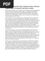 Personal Statement For MSC Computer Science (Network Engineering) in Greenwich University, London