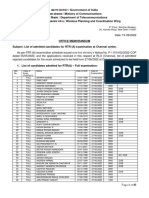 List of Admitted Candidates For RTR (A) Examination at Chennai Center 2022