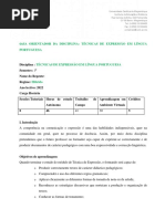 Guia Orientador Da Disciplina: Técnicas de Expressão em Língua Portuguesa