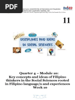 Quarter 4 - Module 10: Key Concepts and Ideas of Filipino Thinkers in The Social Sciences Rooted in Filipino Language/s and Experiences Week 10