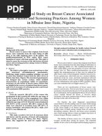 Epidemiological Study On Breast Cancer Associated Risk Factors and Screening Practices Among Women in Mbaise Imo State, Nigeria