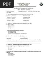 EVALUACIÓN ESTUDIOS SOCIALES Cuarto Grado 2022