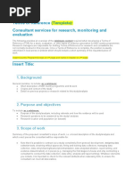 Terms of Reference (Template) : Consultant Services For Research, Monitoring and Evaluation