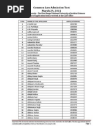 Common Law Admission Test March 29, 2011: List of Application Forms Received at The CLAT Office