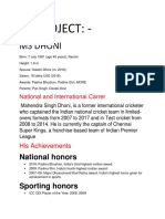 Pe Project: - MS Dhoni