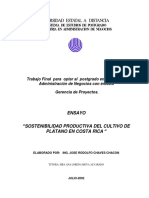 Sostenibilidad Productiva Del Cultivo de Platano en Costa Rica