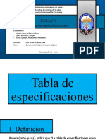 Tabla de Especificaciones