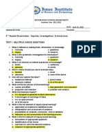 Name: DATE: June 22, 2022 Grade/Section: Teacher: 4 Quarter Examination: Inquiries, Investigations & Immersions Test I. Multiple Choice Questions