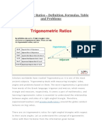 Trigonometric Ratios Definition, Formulas Table and Problems