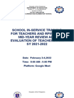 School In-Service Training For Teachers and Rpms and Mid-Year Review and Evaluation of Teachers For SY 2021-2022