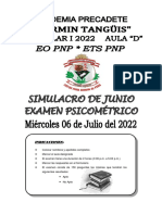 Simulacro Psicometrico Regular I PNP Junio 2022 - Aula D PDF