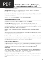 Lathe Machine Definition Introduction Parts Types Operations and Specifications Notes With PDF