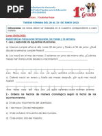 1er Grado - Tareas Semana Del 20-06-22 Al 24-06-22