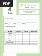 Examen Cuarto Grado Tercer Trimestre 2022