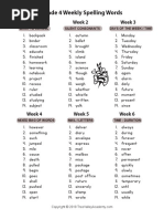 Grade 4 Weekly Spelling Words