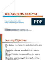 The Systems Analyst: Prepared By: Engr. Joy N. Sadol College of Engineering and Technology