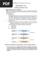 QM - Unit 1 Introduction To Statistics - Notes 1. What Is Data and How Is It Classified?