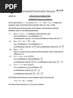 Worksheet - Maxima and Minima