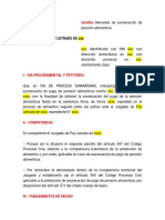 Demanda de Exoneracion de Pension de Alimentos