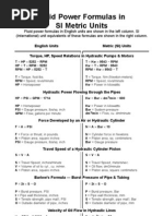 Fluid Power Formulas in SI Metric Units