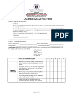 Character Evaluation Form: Malabanias Integrated School