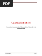 Calculation Sheet: For Construction Project of Villa Consists of Ground, Frist Floor and Roof