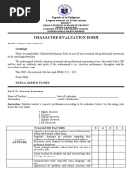 Character Evaluation Form: Department of Education