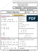 Evaluation Diagnostique Maths 2AC Modele 9 PDF