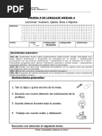 Prueba 9 de Lenguaje Unidad 4, Lecciones Guanaco, Iglesia, Buey e Higuera