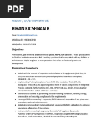 Kiran Krishnan K: Resume - Qa/Qc Inspector E&I