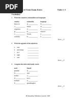 Voices 1 End-of-Term Exam Extra Units 1-3: Vocabulary