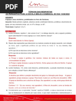 Tópicos Das Respostas Às Perguntas para A Escola Bíblica Dominical Do Dia 31-07-22