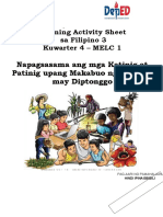 FIIPINO 3 Kuwarter 4 LAS 1 - Pagsasama NG Mga Patinig at Katinig - Bersiyon 1