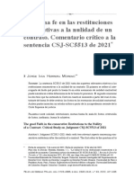 La Buena Fe en Las Restituciones Consecutivas A La Nulidad de Un Contrato. Comentario Crítico A La Sentencia CSJ-SC5513 de 2021