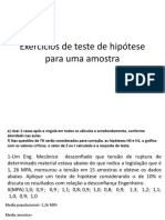 Exercícios de Teste de Hipótese para Uma Amostra