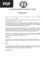 Academia de Cristianos de Maria, Inc. School: Parent'S Consent