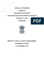 Centrally-Sponsored Scheme of Pre Matric Scholarship For Scheduled Caste Students Studying in Classes 9 & 10TH Guidelines